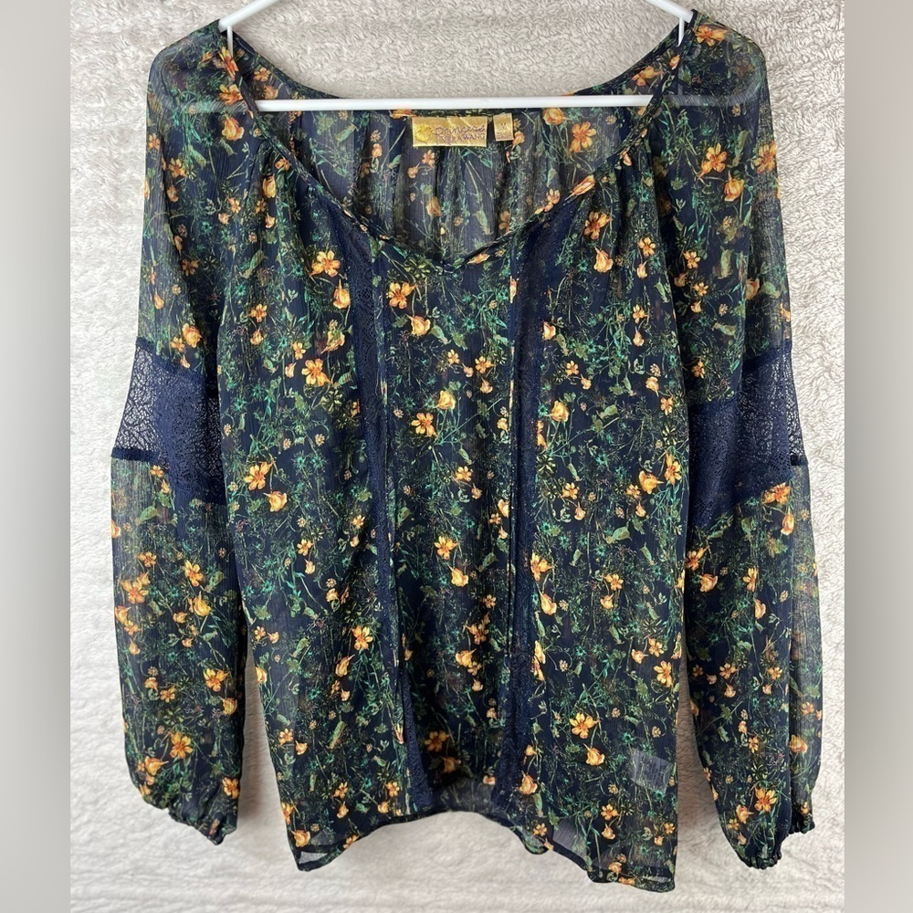 Princess Vera Wang Semi-Sheer Floral and Lace Top Sz Medium Boho Whimsigoth
